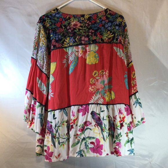 John Mark women’s size XL tunic top patchwork print 3/4 sleeves artsy flowy - Picture 2 of 7